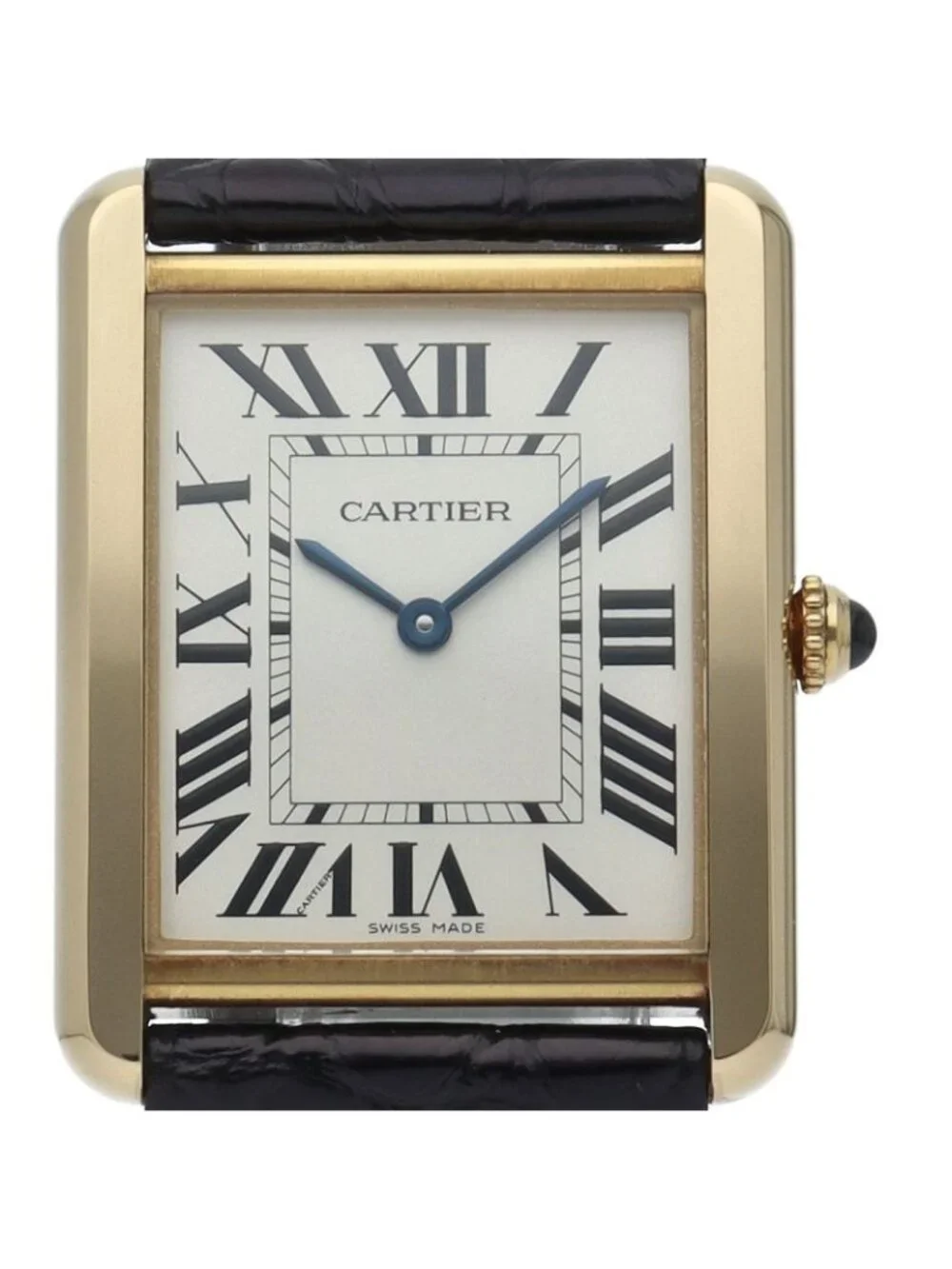 Cartier Tank Solo LM Watch 18 YG SS Leather White